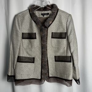 Etcetera Feather And Mesh Trimmed Blazer Jacket Sz 12